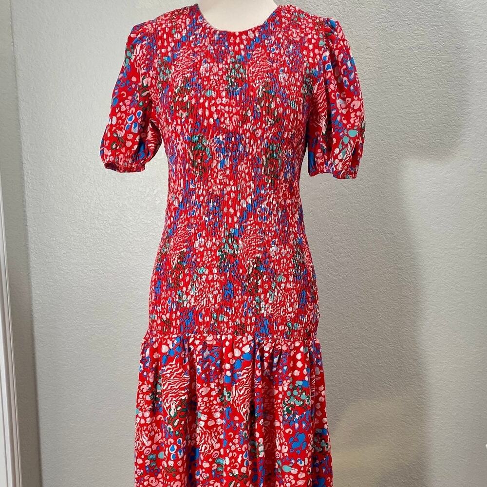 NEVER FULLY DRESSED Scarlett Midi Dress Leopard Print Smocked Dress Puff Sleeve - Picture 10 of 10